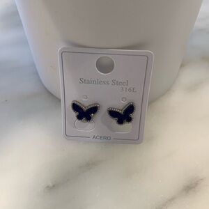 NWOT Blue Butterfly Stud Earrings